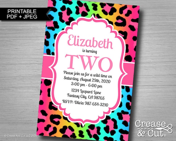 Rainbow Pink Leopard Birthday Party Invitation Printable Digital ...
