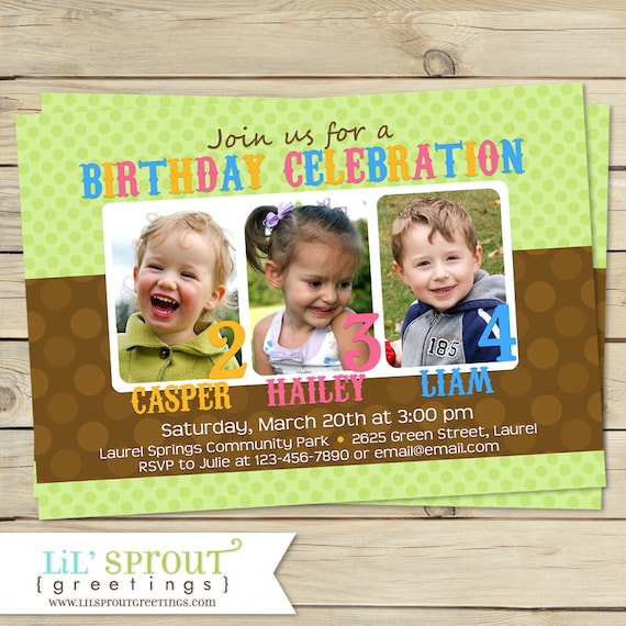 Triplet Joint Birthday Invitation, Sibling Birthday Invite, Three ...