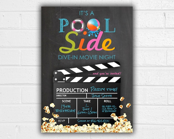 Pool Party Invitation JPEG Printable Movie Party Summer Invite ...