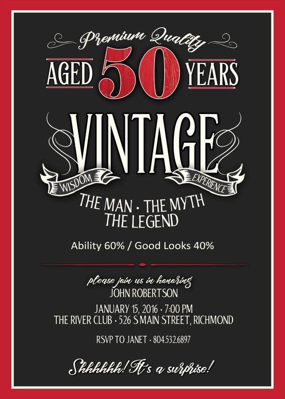 50th Birthday Invitation for Men - JPEG printable - Aged to ...