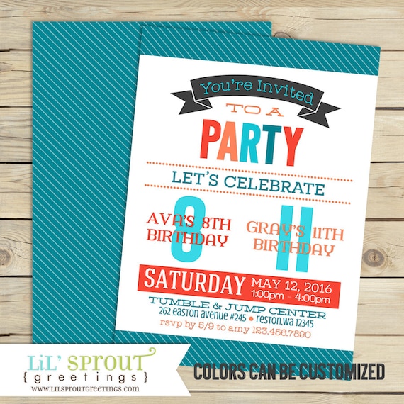 Joint Combined Birthday Party Invitation - Friend Sibling Birthday ...