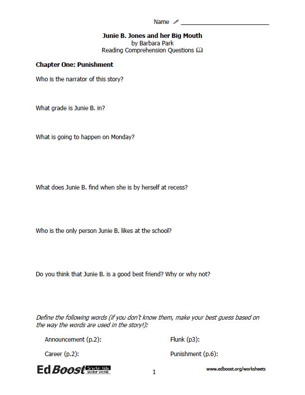 junie b jones worksheet