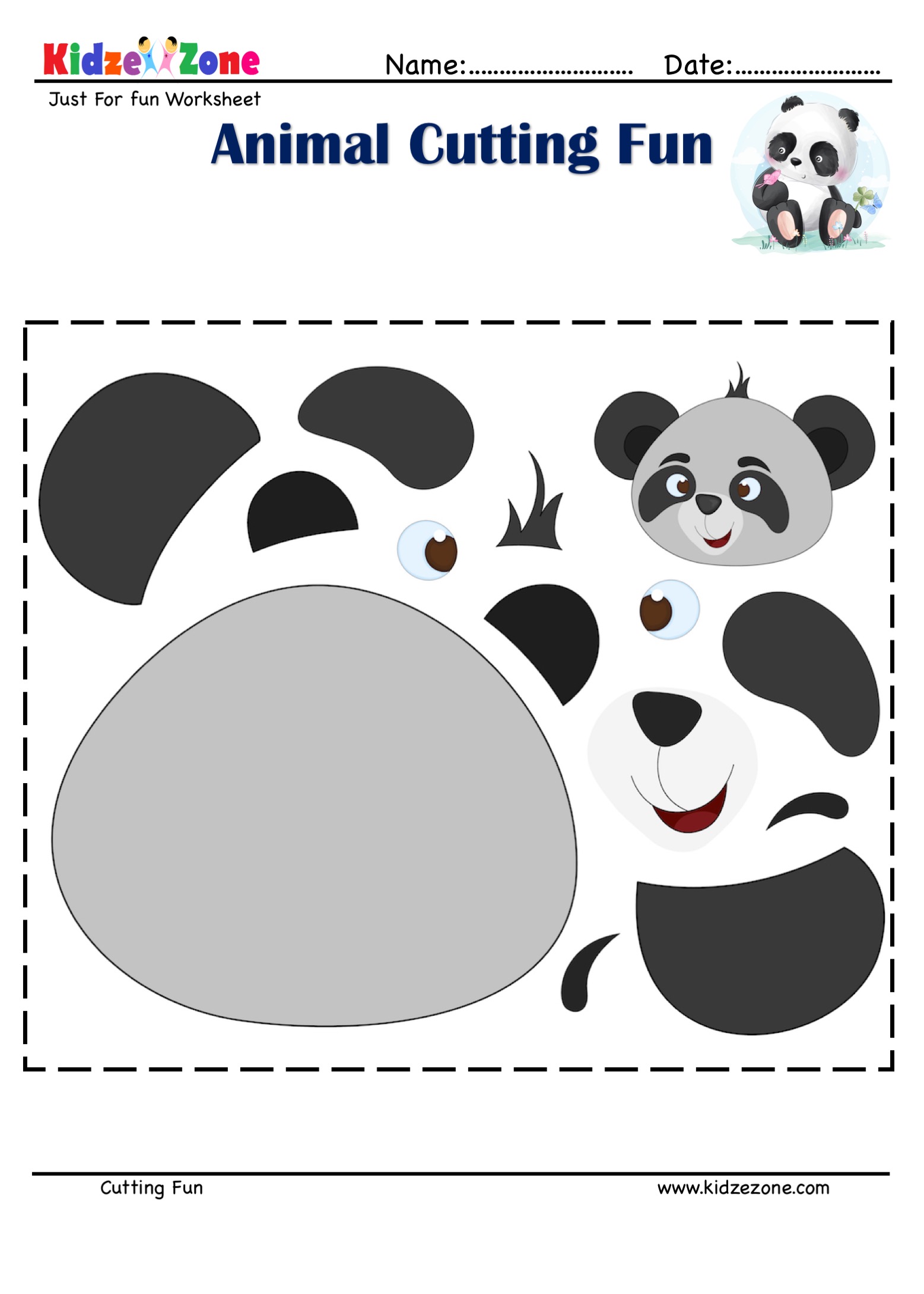 Panda Face Cutting and Pasting Fun Worksheet- KidzeZone