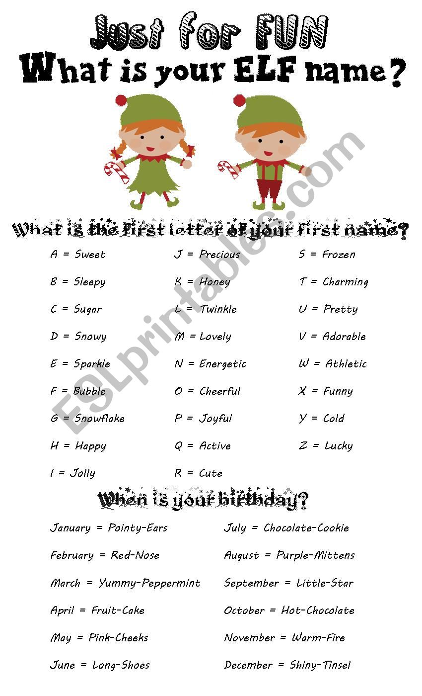 What is your ELF name? (just for fun) - ESL worksheet by mrs.anik