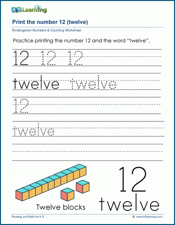 Print the number 12 (twelve) | Worsheets library