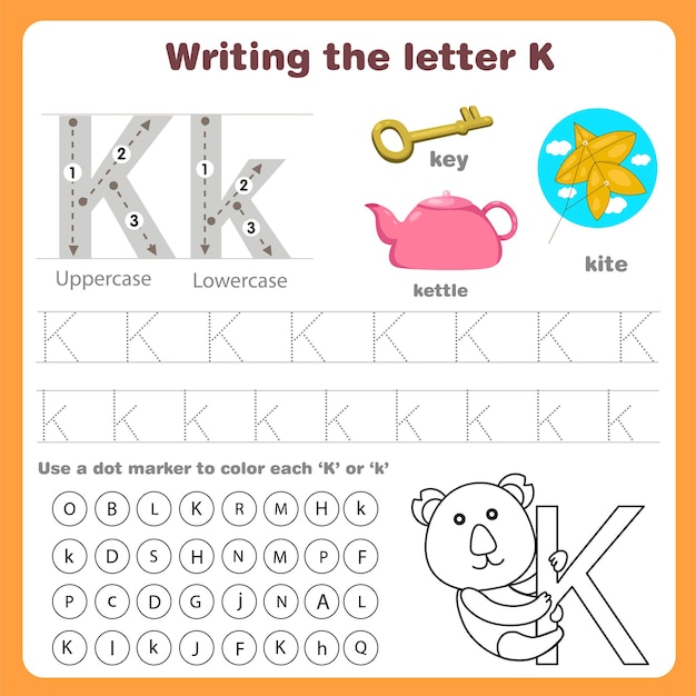 Premium Vector | Illustrator of writing the letter k worksheet