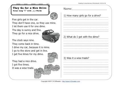 They Go for a Nice Drive | 1st Grade Reading Comprehension ...