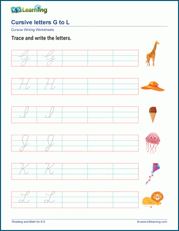 k5 learning cursive writing worksheet alphabet