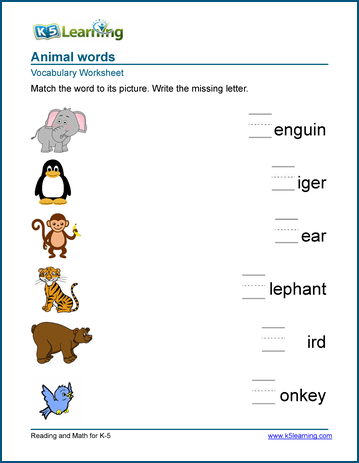 Animal words worksheets | Worsheets library