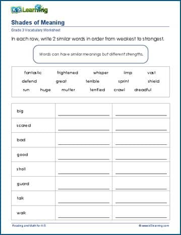 Shades of meaning worksheets | Worsheets library