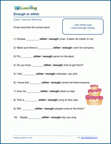 Enough or either worksheets | Worsheets library