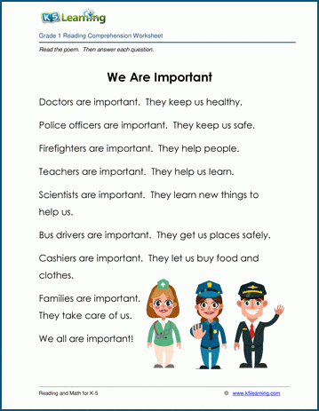 We are Important - Grade 1 Childrens Story | Worsheets library