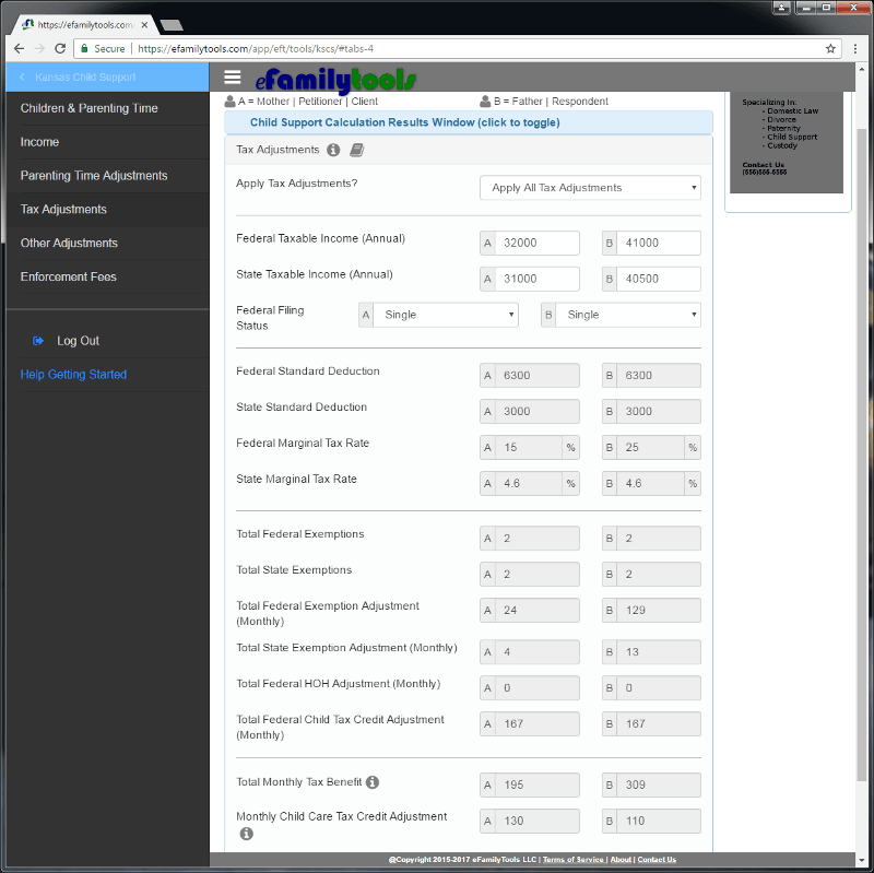 eFamilyTools Kansas Child Support Calculator Software and Legal Forms