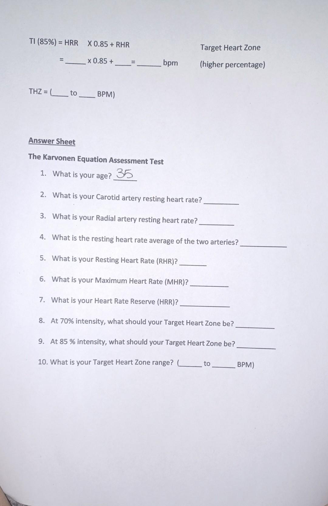 karvonen formula worksheet