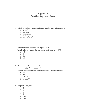 Keystone Algebra 1 Practice Test - Fill Online, Printable ...