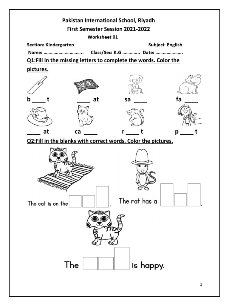 kg english worksheet pdf