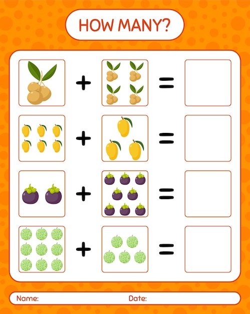 Premium Vector | How many counting game with fruit. worksheet for ...