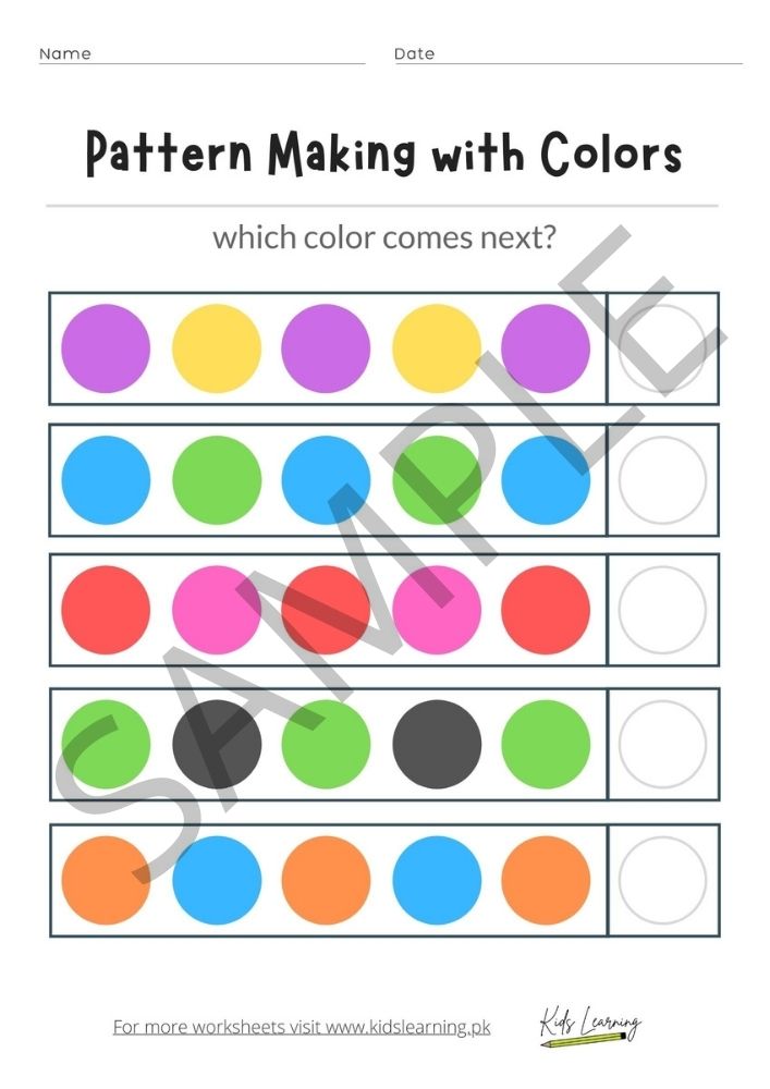 Pattern Worksheet with Colors - Kids Learning - Printable