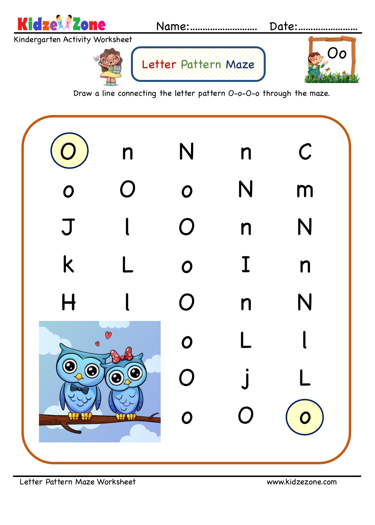 kidzone letter worksheet