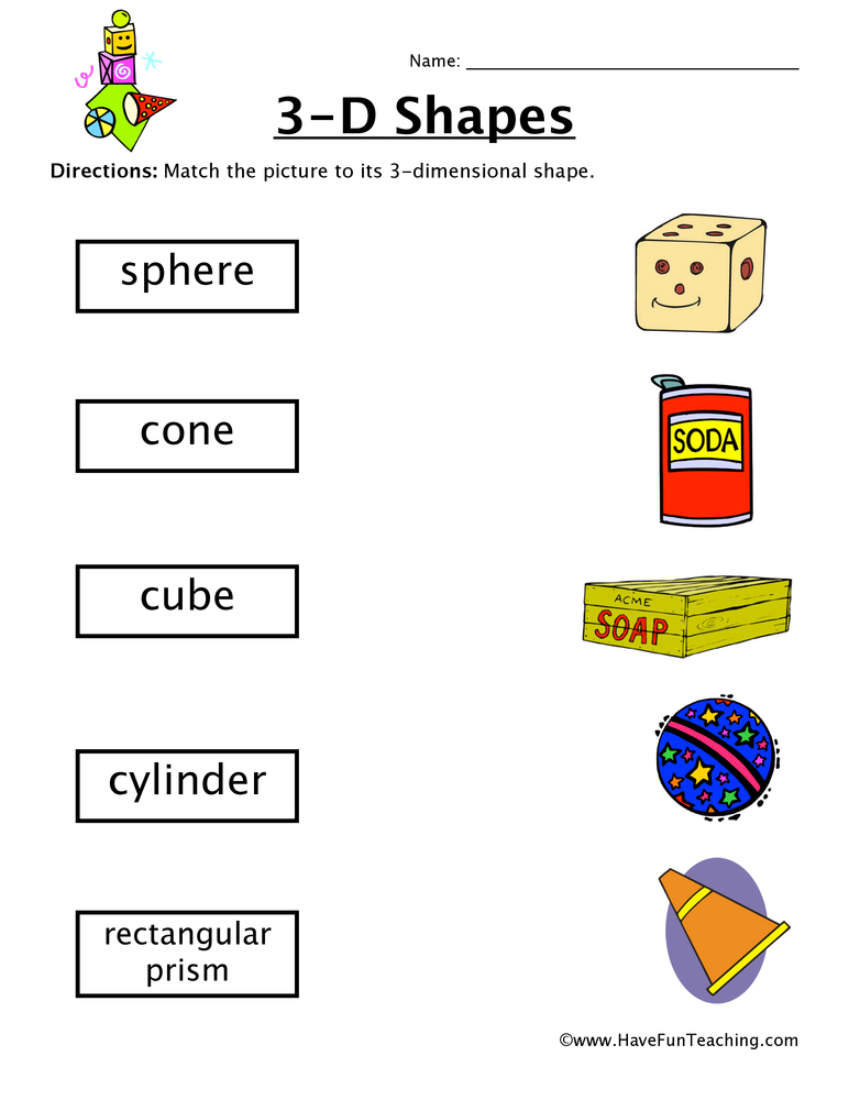 kindergarten 3d shape worksheet