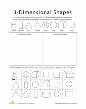 kindergarten 3d shapes worksheet