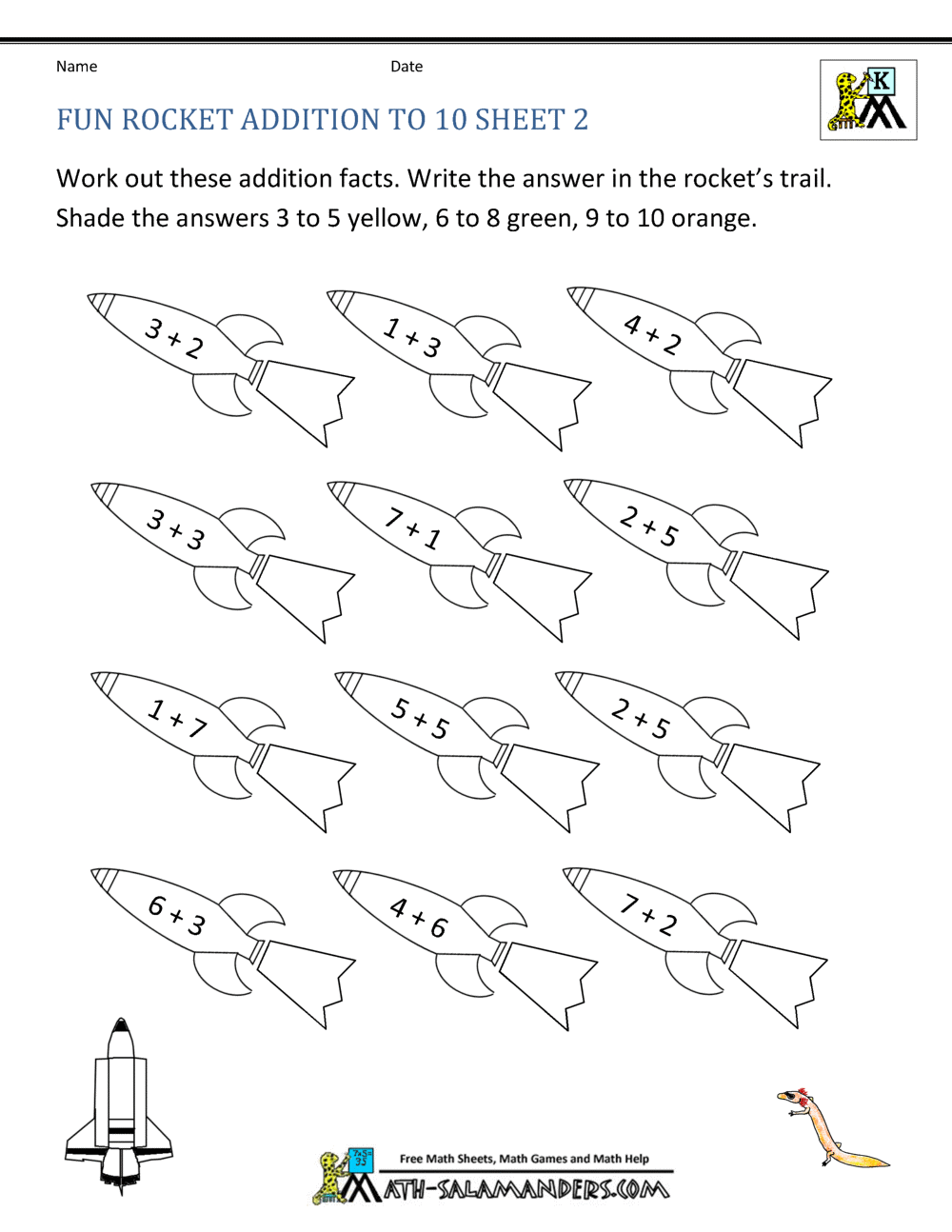 kindergarten addition coloring worksheet