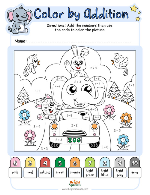 Addition Color by Number Worksheets - Free Printable