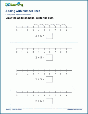 kindergarten addition worksheet number lines