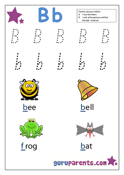 kindergarten alphabet worksheet b