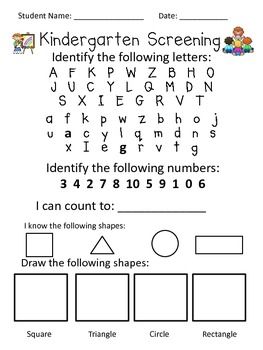 Kindergarten Screening Test for Students Entering Kindergarten ...