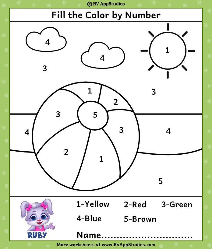 kindergarten color by numbers worksheet
