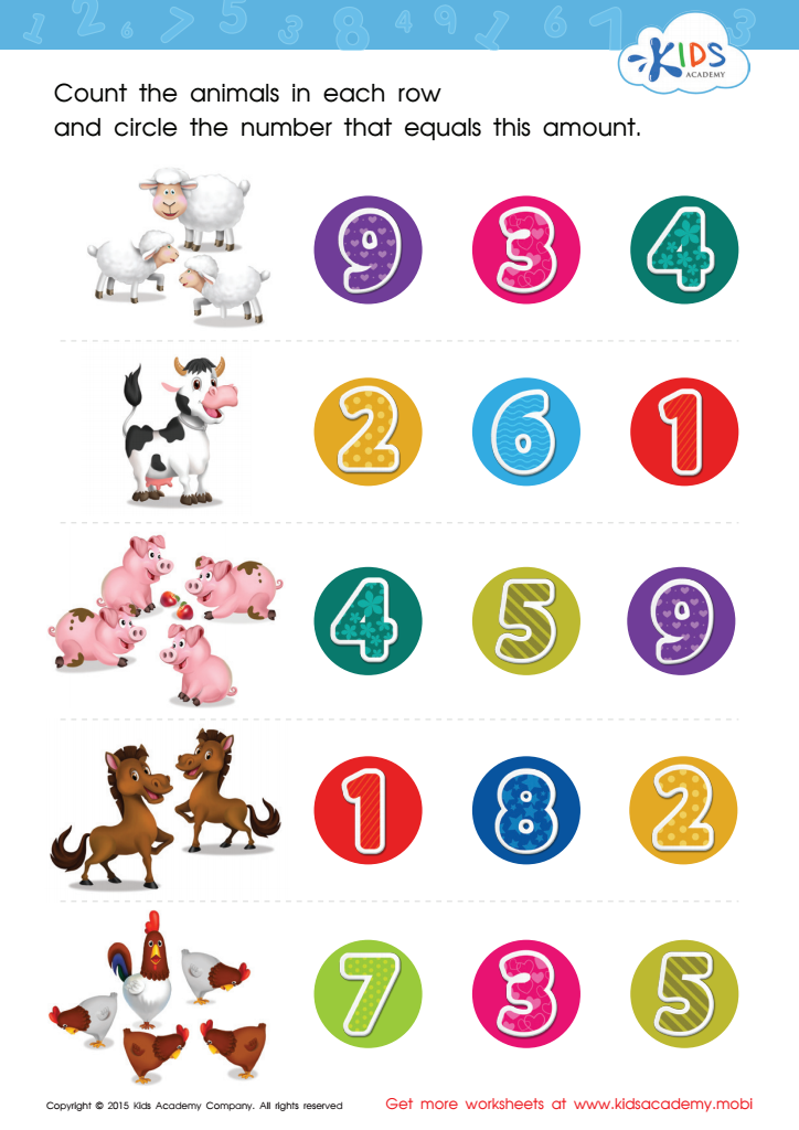 Count and Match 1 - 5 Math Worksheet: Free Math Printable PDF for Kids