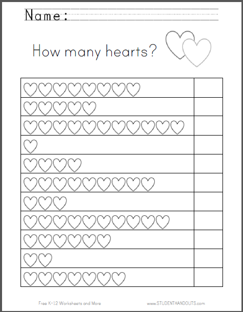 How Many Hearts - Counting Worksheet | Student Handouts
