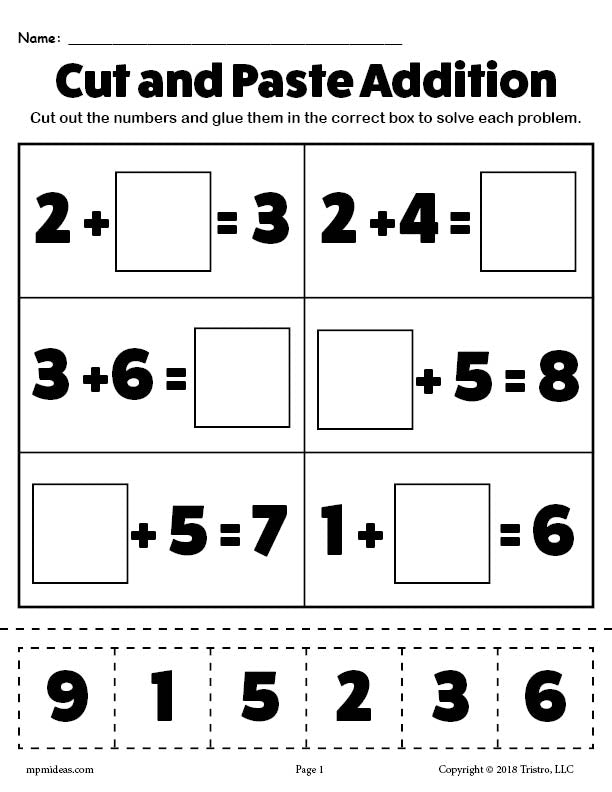 Printable Cut and Paste Addition Worksheet