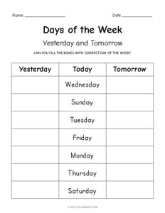 kindergarten days of the week worksheet