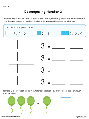 kindergarten decomposing numbers worksheet
