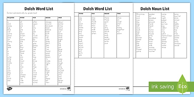 kindergarten dolch sight words printable