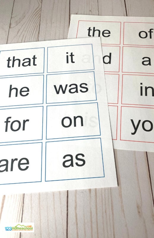 kindergarten flash cards printable