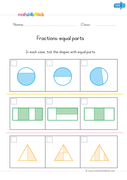 kindergarten fraction worksheet