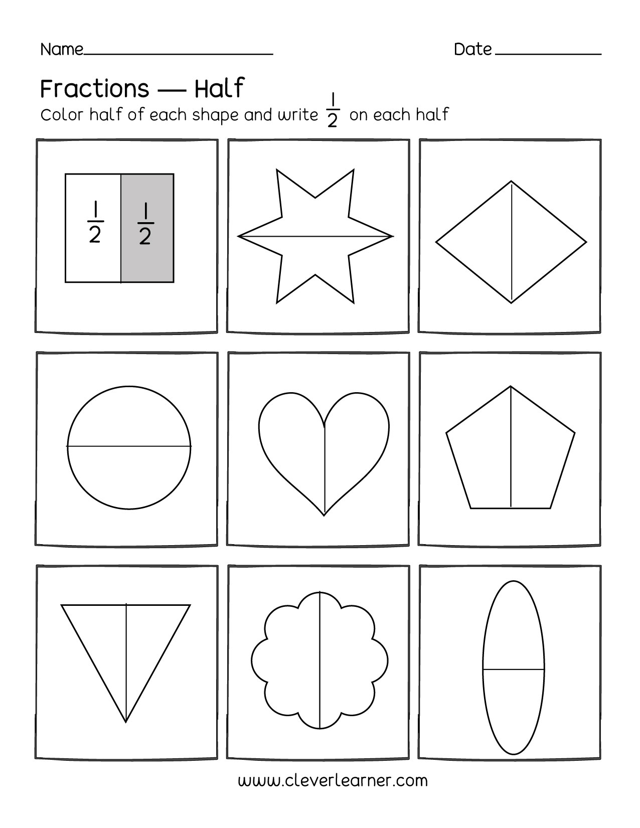 kindergarten fraction worksheet
