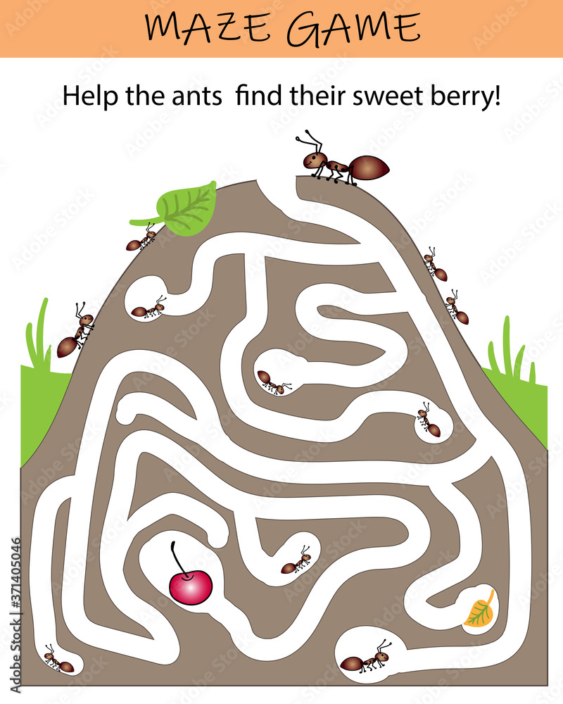 Ant maze puzzle. Educational game for kids. Worksheet for ...