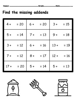50 Farming First Grade Math Worksheets CCSS1.OA.A.1, Missing ...
