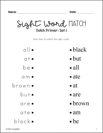 kindergarten high frequency words worksheet