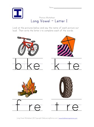 kindergarten long vowel worksheet