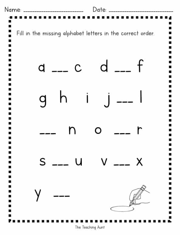 Missing Lowercase Letters Worksheets - The Teaching Aunt