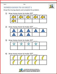 Number Bonds to 10 Worksheets
