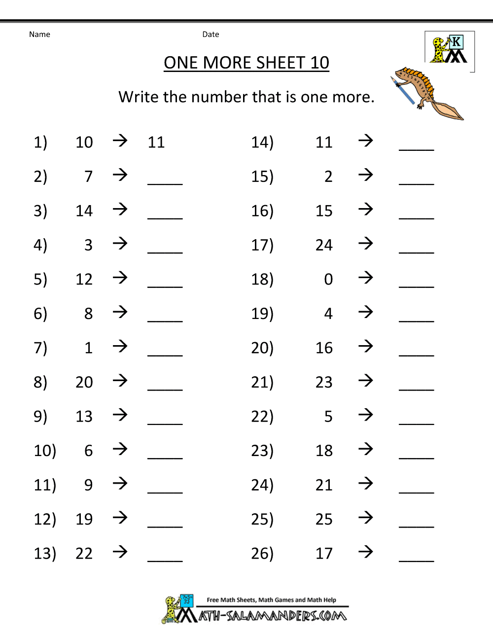kindergarten mathematics worksheet