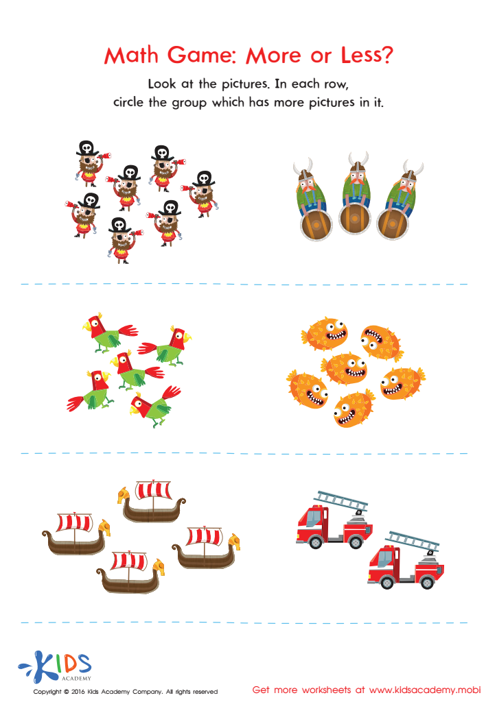 More or Less Worksheet: Free Math Printable PDF for Children