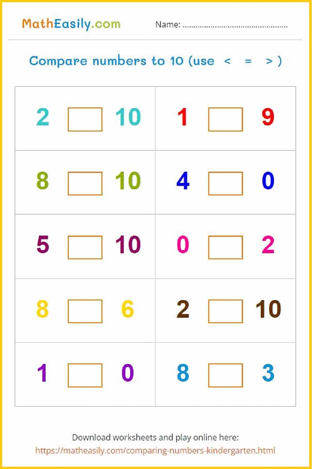 Comparing Numbers Games for Kindergarten + Worksheets