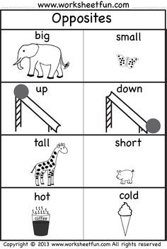 kindergarten opposite worksheet free printable